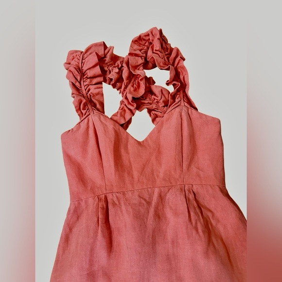 Leona by Lauren Leonard Salmon Color Ruffled Linen Dress, Size 2.  EUC! - Picture 7 of 15